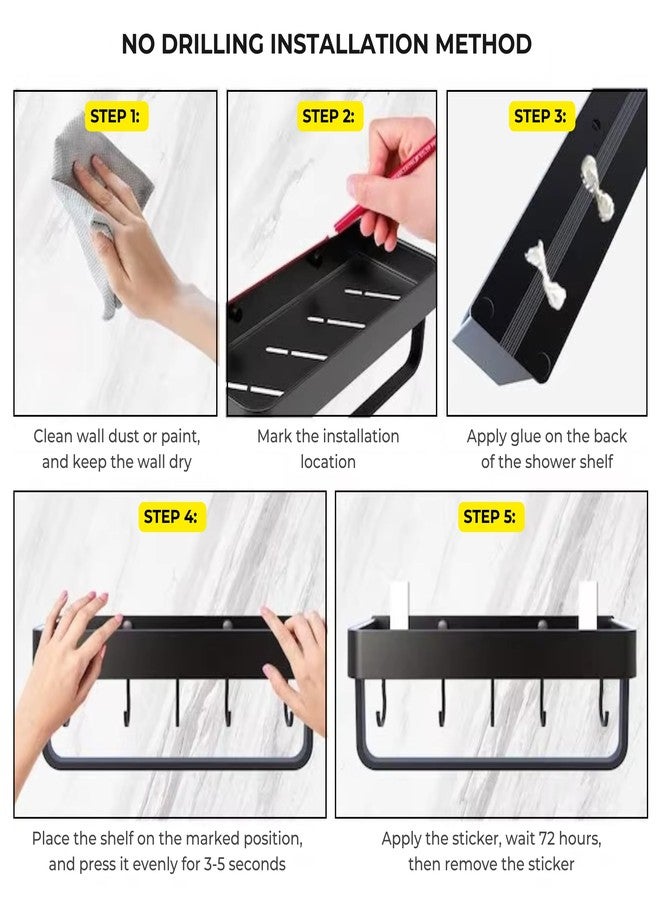 هوم إسنشالز رف مناشف معدني جداري من هوم إسينشالز | منظم حمام متعدد الاستخدامات مع 5 خطافات وحامل شامبو | رف متين وموفر للمساحة للمناشف وأدوات النظافة الشخصية والإكسسوارات - Image 4